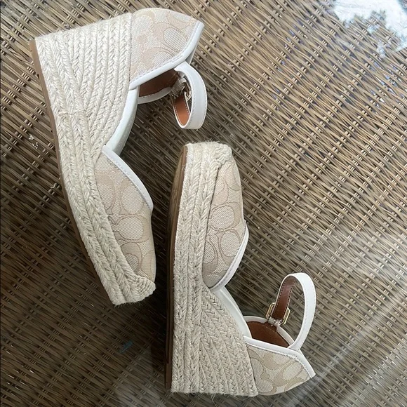 Coach Cream Espadrille Wedge Sandals with Ankle Strap - Picture 4 of 4